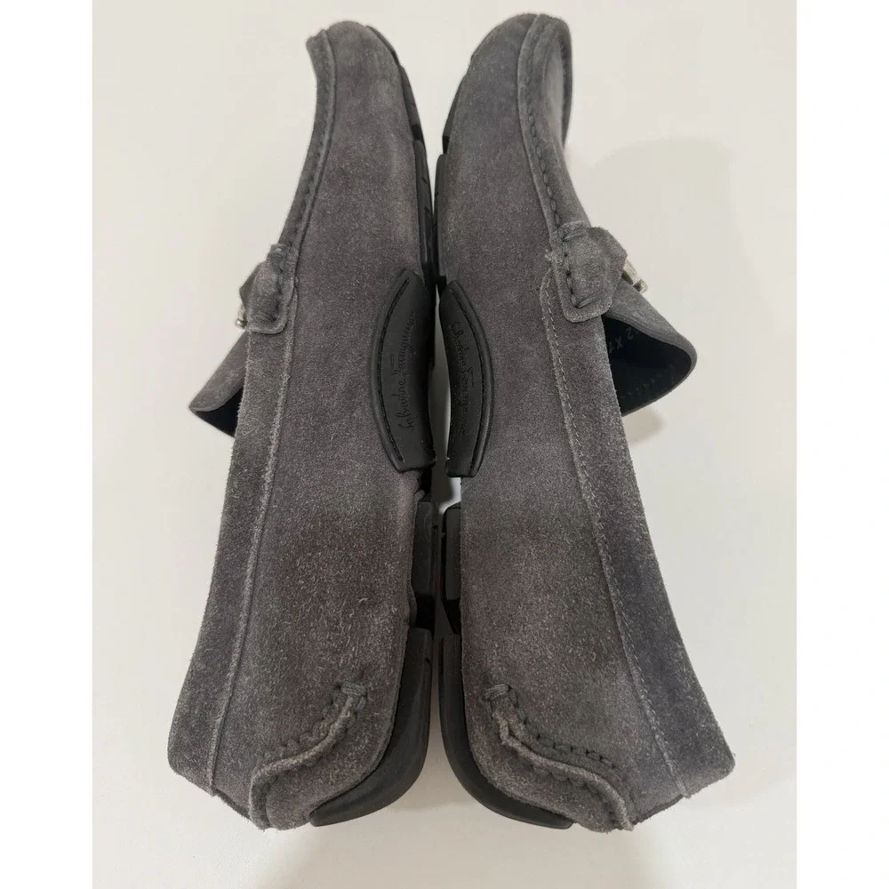 Salvatore Ferragamo Gancini Bit Grey Suede Driving loafers Mens US 9D‎